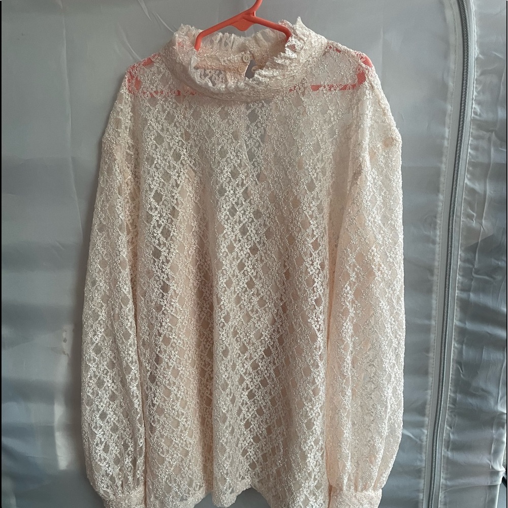 Sandro Cacahuete Crosshatched Lace High Neck Blouse Shell Top size 2 fits us s-m